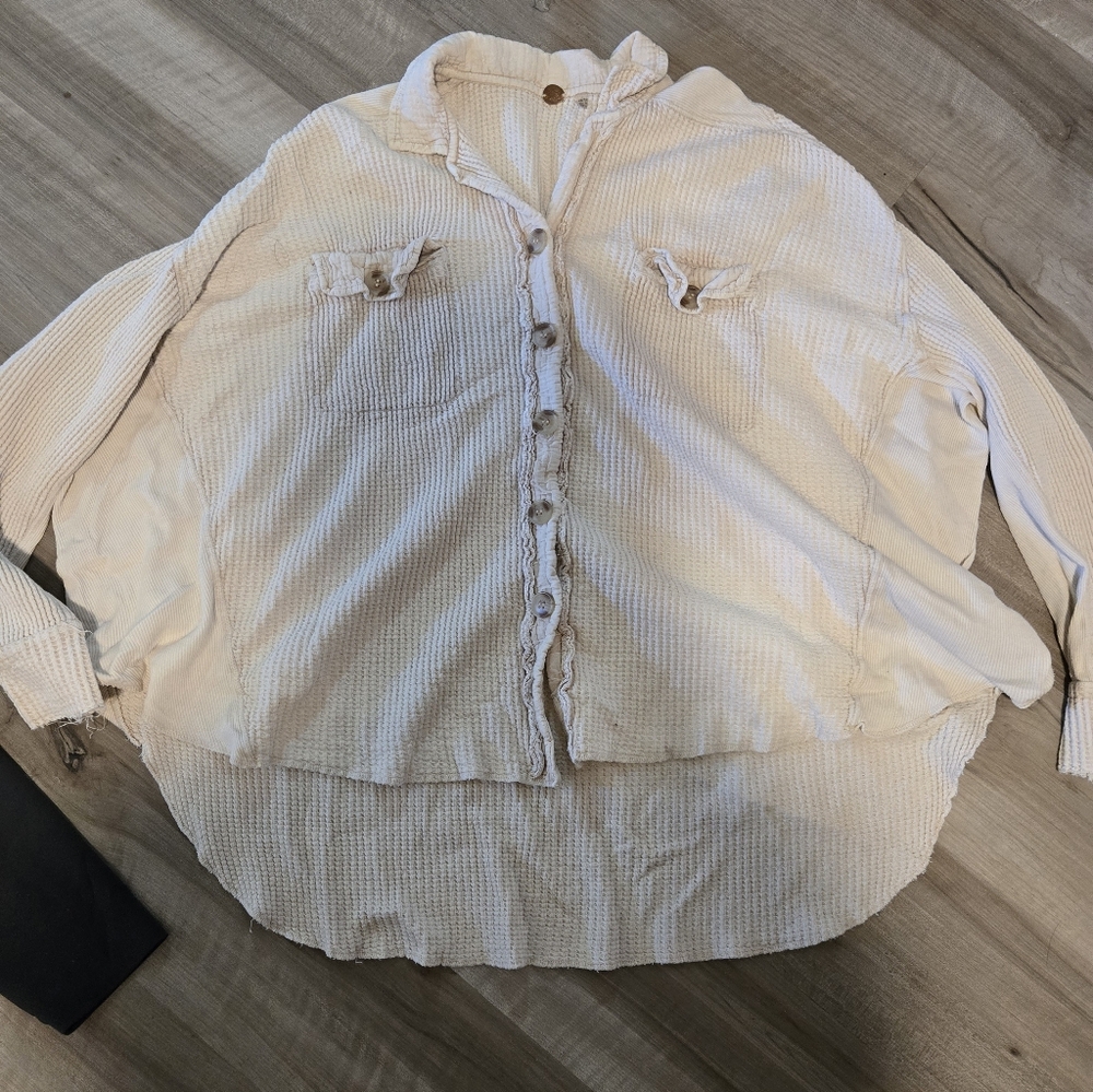Free People Cream Button-Up Shirt